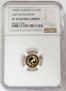 1990 P GOLD AUSTRALIA 9956 MINTED $5 GREY KANGAROO 1/20 OZ NGC PF 70 ULTRA CAMEO - Picture 1 of 2