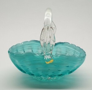 Murano Glaskörbchen Schale 17 x16 x 13 cm türkis weiss gold Barovier? Italy