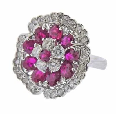 Vivid Pink Oval & Round Cut 4.35CT Ruby With 1.54CT White CZ Flower Cluster Ring - Image 1 of 4