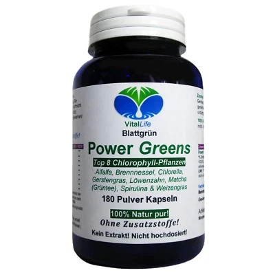 Power Greens 180 Kapseln Top 8 Chlorophyll Pflanzen OHNE Zusatzstoffe. 26332 - Bild 1 von 4