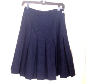 Vintage Blue Polkadot Knee Length Pleated Skirt 100% Wool Italian Womens Size 8 - Picture 1 of 3