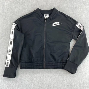NIKE SPORTSWEAR Track Jacket Girls M Black NSW Tricot Spellout Trim Full Zip - Picture 1 of 13