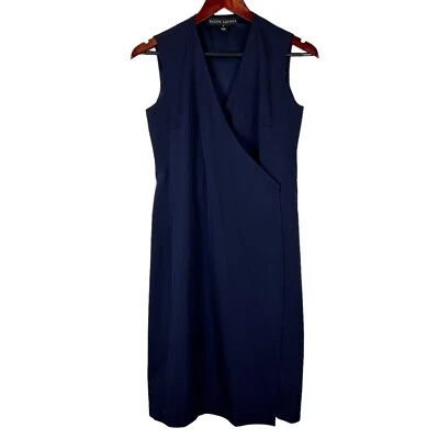 Ralph Lauren Black Label Navy Wool Wrap Knee Length Dress Womans Size 6 - Image 1 of 4