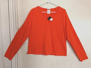 Danskin Now Womens Blouse XL 16/18 Orange V-Neck Raglan Shirt Top Long Sleeve - Picture 1 of 3