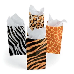 JUNGLE SAFARI PARTY Animal Print Paper Favour Bags Zebra Tiger Giraffe Pk of 12 - Picture 1 of 3