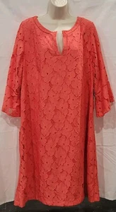 Jessica Howard Kleid über dem Knie Gr. 22 40" Schulter bis Saum Blumen Spitze rot pfirsich - Bild 1 von 6