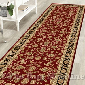 KRISTINA RED BLACK FLORAL MILLION POINT TRADITIONAL RUG RUNNER 80x400cm **NEW** - Picture 1 of 2