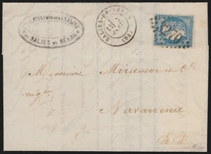 n°44A, oblitéré GC 3270 SALIES-DE-BEARN lettre pour Navarrenx - TB - Certificat - Picture 1 of 4