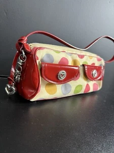 Vintage Brighton Handbag Polka Dot Canvas Red Leather 4 Charms MCM Retro Trendy - Picture 1 of 21