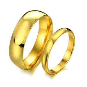 Anillo de compromiso fiesta chapado en oro de 18 quilates con correa de acero al titanio para hombre mujer talla 5-14 - Imagen 1 de 14