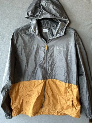 Columbia Men’s XXL Lightweight Hooded Windbreaker Gray Yellow Full Zip Jacket - Image 1 of 4