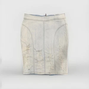 Vtg Guess Denim Mini Skirt Small Distressed Fitted Back Zip Light Blue Y2K - Picture 1 of 9