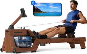 Wood Water Rowing Machine 6-Level Resistance 22L Tank Quiet App Compatible Home - Picture 1 of 11