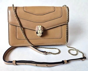 Bvlgari Serpenti Forever Small Chain Bag Camel Patent Leather Snake Head - Picture 1 of 24