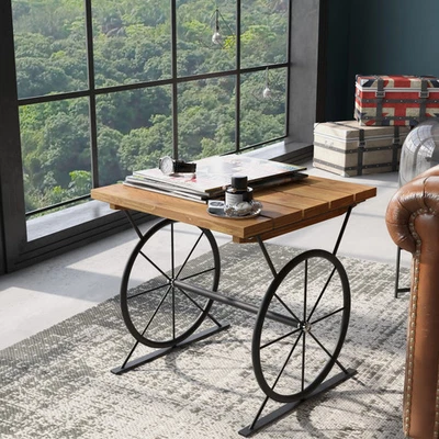 Dietrich Industrial 19-inch Metal Wheel Side Table by Carbon Warm Oak Industrial - Imagem 1 de 4