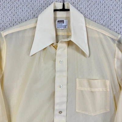 Vtg Montgomery Ward Shirt Men 15-33 Yellow Disco Sheer Lightweight Dagger Collar - Image 1 of 4