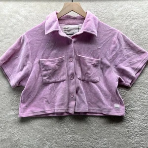RSQ Retro Frottee Velour Kurzarm Hemd Knopfleiste Cropped Tasche Rosa M - Bild 1 von 6