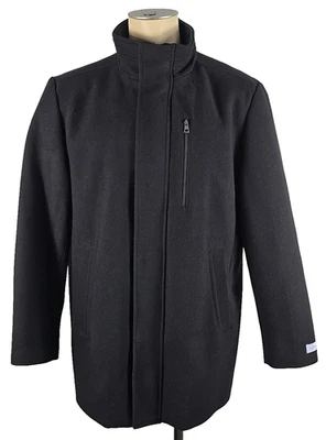 Calvin Klein Mens Black Wool Blend Full Zip Dress Overcoat Sz Large - Image 1 of 4