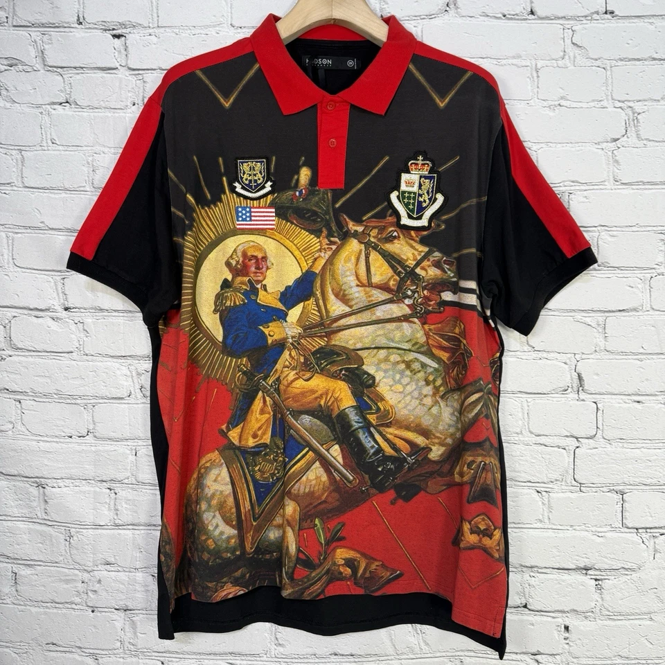 Camisa polo Hudson Outerwear para hombre talla 2X George Washington Battle Patches Kings Foto 1 de 4