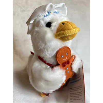 Aflac 2024 Holiday Duck Gingerbread Man Baker 帽子围裙 会说话的工作 全新绒布 — 第 1/4 张图片