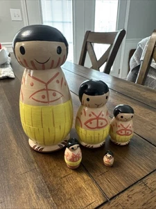 Vintage Kokeshi Russian Dolls- Set Of 5 Nesting Family Japan Toys Wooden - Picture 1 of 6