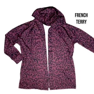 LuLaRoe Mackenzie Strickjacke Large neu mit Etikett burgunderrot Leopardenmuster French Terry Hoodie - Bild 1 von 4