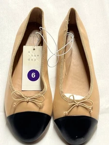 Women's A NEW DAY- Tan with Black Toe Slip On Shoes- Size Sm 6 - Picture 1 of 4