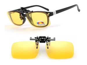 Polarized Yellow Clip-On Sunglasses Night Driving UV Protection Unisex - Picture 1 of 13