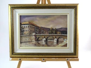 Framed Signed Art Painting Latin Bridge Sarajevo Bosnia And Herzegovina 14X10.75 - Picture 1 of 14