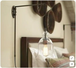 Pair of Pottery Barn Madison Glass Pendant Sconce with plug in cord NIB - Picture 1 of 4