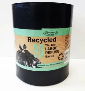 Banquet 90 Large Recycled Tie Top Refuse Sacks Waste Wheelie Bin Liner Bags - Picture 1 of 5