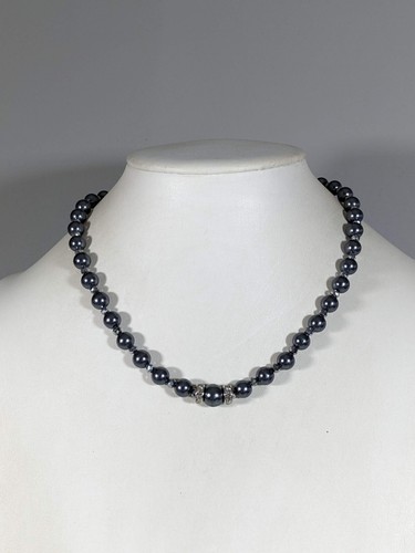 VETEMENTS Collana di perle grigie cristallo perline rotonde 9 mm 19 5 pollici