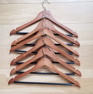 Wood Suit Hangers with Non-slip Grooved Bar - 6-Pack Cherry - Picture 1 of 4