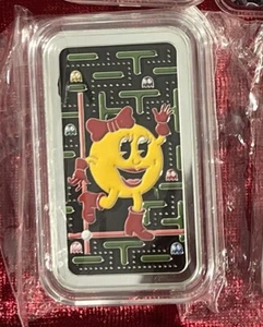 Miss PAC-MAN Video Game Bar 1 Troy Oz Silver Color Enameled Art Bar Mintage 150 - Picture 1 of 2