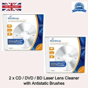 2 x CD/DVD/BLURA Disc Laser Lens Cleaner with Antistatic Brushes CD Jewel Case - Afbeelding 1 van 12