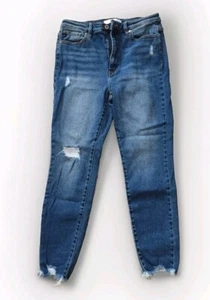 Jeans skinny KanCan sfilacciato orlo a spacco donna 9/28 blu invecchiato - Foto 1 di 9