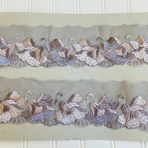 2 Yds Floral Embroidered Lace Trim with Mauve Tulle Sewing/Bridal/Crafts/3" Wide - Picture 1 of 12