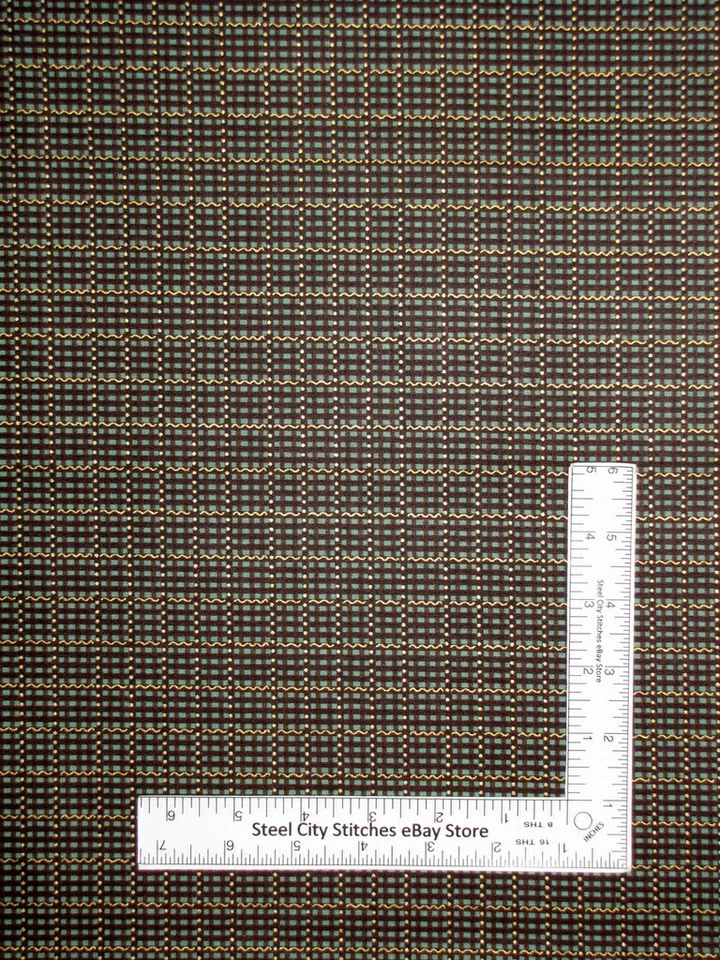 Plaid Check Fabric Brown Turquoise Gold Cotton Northcott #2910 Midas Touch Yard Foto 1 de 1
