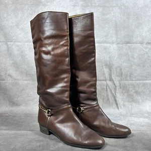 GUCCI Brown Leather Equestrian Gold Horse Bit Riding Boots EU 39.5 ITALY Rare - Picture 1 of 23