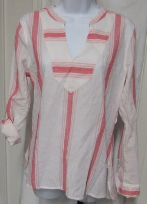 Old Navy White Pink Stripe V Neck Linen/Cotton Tunic Top Size Small NWT - Image 1 of 4