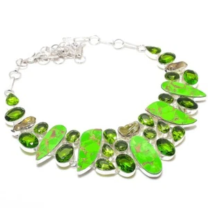 Copper Green Turquoise, Peridot Gemstone 925 Sterling Silver Necklace 18" P703 - Picture 1 of 5