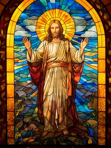 Stained Glass Jesus with Radiant Halo Poster 18x24in - Picture 1 of 1