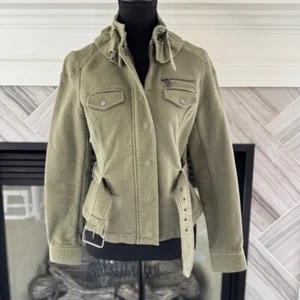 Banana Republic Olive Green Moto Jacket Belted Stretch Size 4 - Picture 1 of 3
