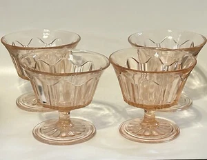 Set of 4 Vintage Anchor Hocking Colonial Footed Sherbet Pink Depression Glasses - Picture 1 of 5