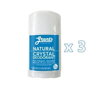 3 x Grants Crystal Deodorant Stick Natural 100g - Picture 1 of 2