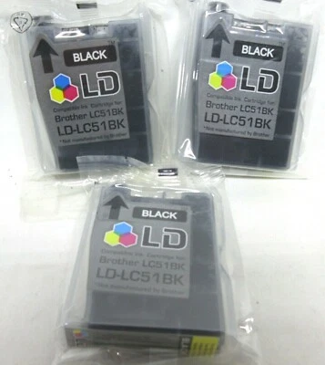 SEALED NEW 3 BLACK INK CARTRIDGE BROTHER LC51BK - Image 1 of 3
