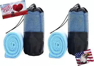 iLett 2er Pack Mikrofaser Sport Gym Handtuch BLAU PINK GRAU mit Netzbeutel 16x48 Zoll - Bild 1 von 19
