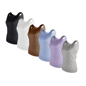 Camiseta sin mangas de verano para mujer espalda deportiva cuello alto punto acanalado camisas básicas - Imagen 1 de 31
