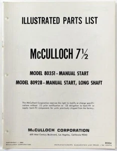 McCulloch Outboard Motor 7 1/2 HP Illustrated Parts List 1965 Mdl 80351, 80928 - Bild 1 von 1