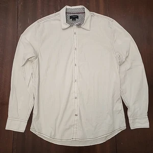 VTG Attention Mens White Black Trim Button Up Long Sleeve Western Men's Shirt L - Picture 1 of 8